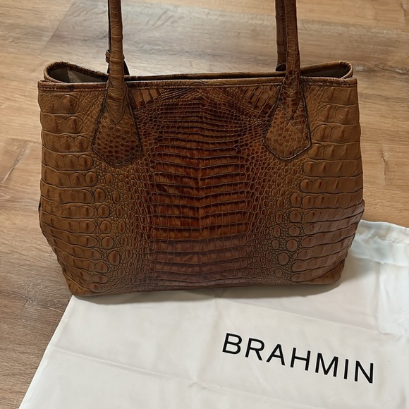 Brahmin Julian Toasted Almond Melbourne Croc Embs Leather Shopper / Tote / Purse - Picture 4 of 6